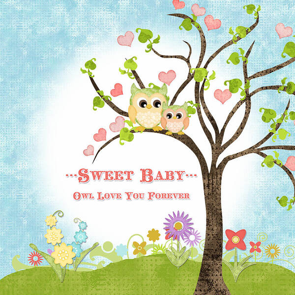 Owl Art Print featuring the painting Sweet Baby - Owl Love You Forever Nursery by Audrey Jeanne Roberts