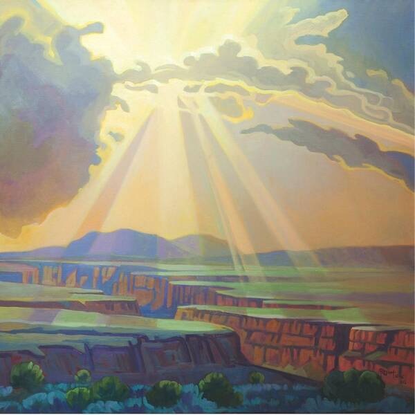 Taos Art Print featuring the painting Taos Gorge God Rays by Art West