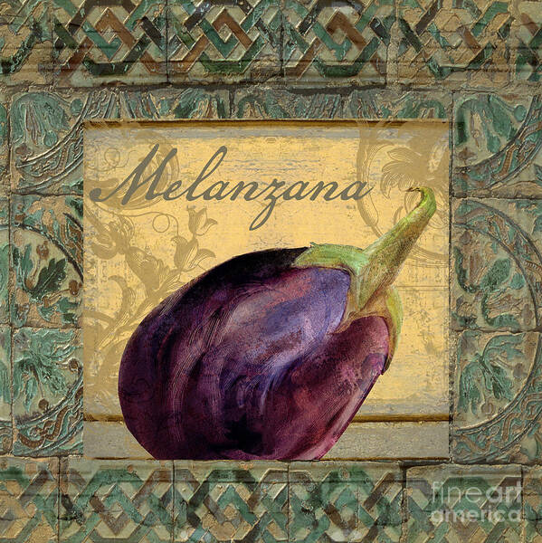 Olives Art Print featuring the painting Tavolo, Italian Table, Eggplant by Mindy Sommers