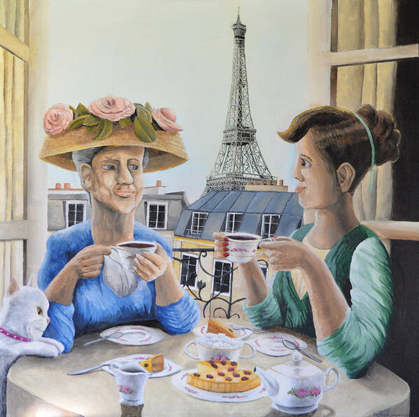 Tea Time In Paris Art Print featuring the painting Tea Time in Paris by Winton Bochanowicz