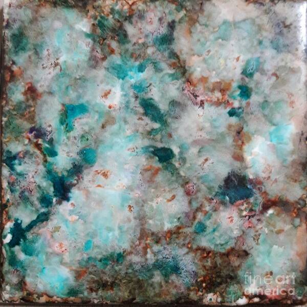 Alcohol Art Print featuring the painting Teal Chips by Terri Mills