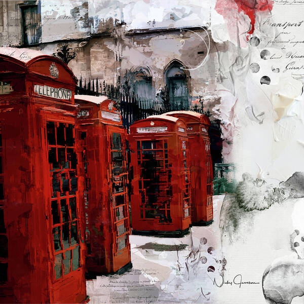 London Art Print featuring the digital art Telephone Boxes by Nicky Jameson