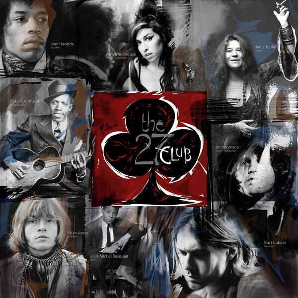 The 27 Club Art Print featuring the mixed media The 27 Club by Russell Pierce