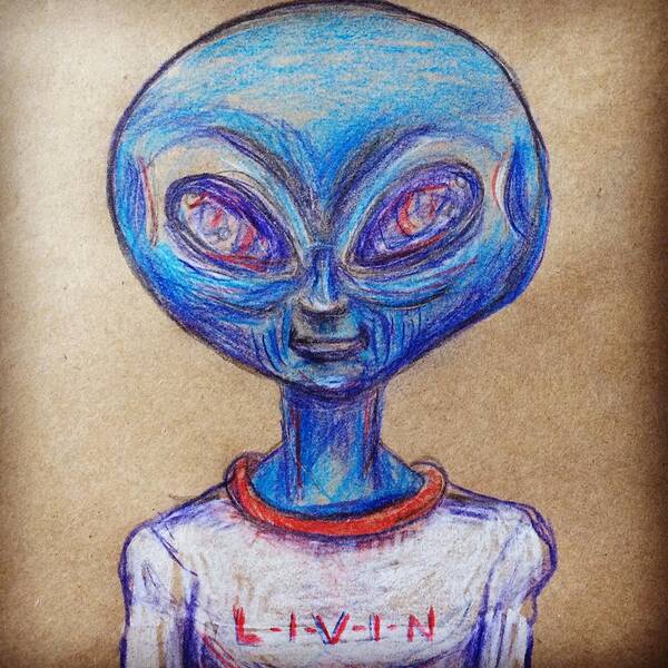 Livin Art Print featuring the drawing The alien is L-I-V-I-N by Similar Alien