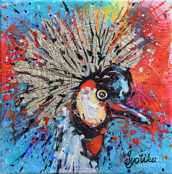 Grey Crowned Crane Art Print featuring the painting The Crowned Crane by Jyotika Shroff