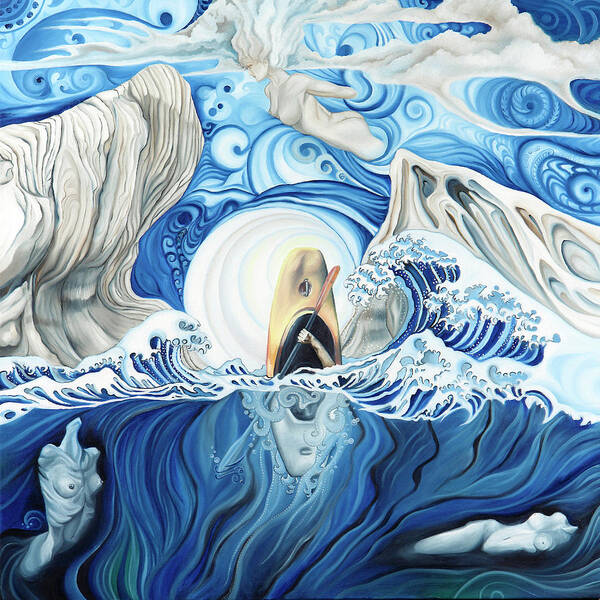Kayak Art Print featuring the painting The Deep Blue by Sabrina Motta