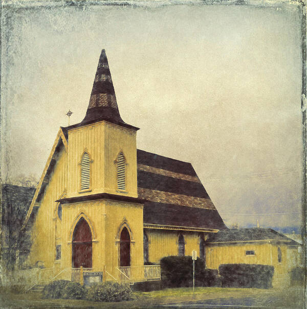 Church Art Print featuring the digital art The Little Yellow Church by Cathy Anderson