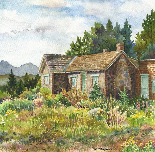 Stone House Painting Art Print featuring the painting The Old Moore House at Caribou Ranch by Anne Gifford