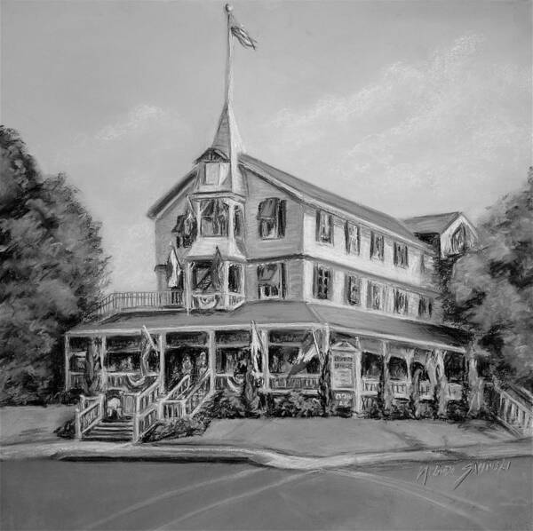 Parker House Art Print featuring the pastel The Parker House Black and White by Melinda Saminski