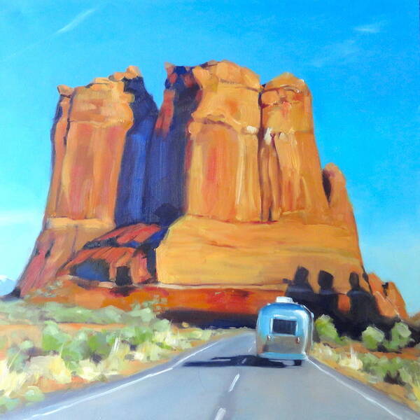 Airstream Art Art Print featuring the painting The Shadow of the Three Gossips Arches Utah by Elizabeth Jose