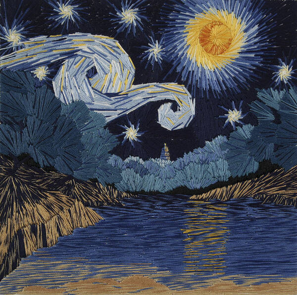 Impressionism Art Print featuring the tapestry - textile The Starry Night at Barton Springs by Barbara Lugge