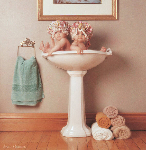 Anne Geddes Art Print featuring the photograph The Washbasin by Anne Geddes