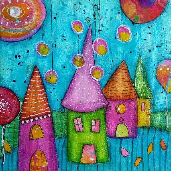 Village House Art Print featuring the mixed media The whimsical village - 3 by Barbara Orenya