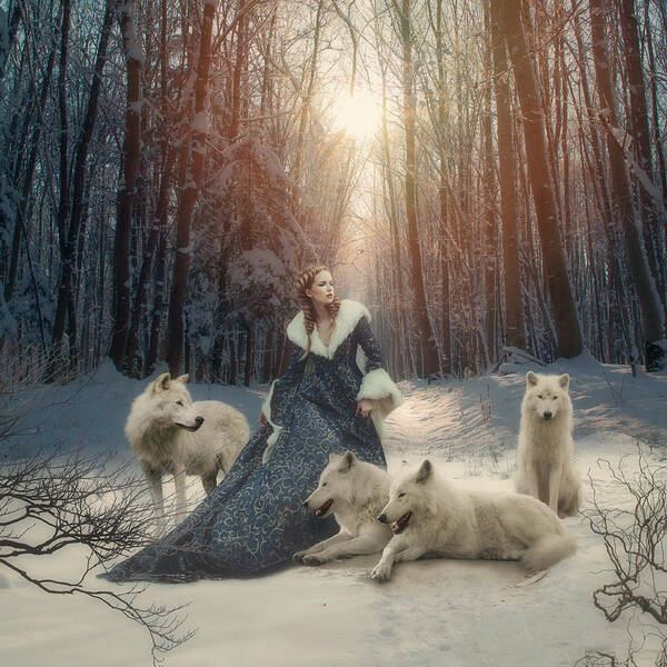 Digital Art Art Print featuring the photograph The white wolves by Cindy Grundsten