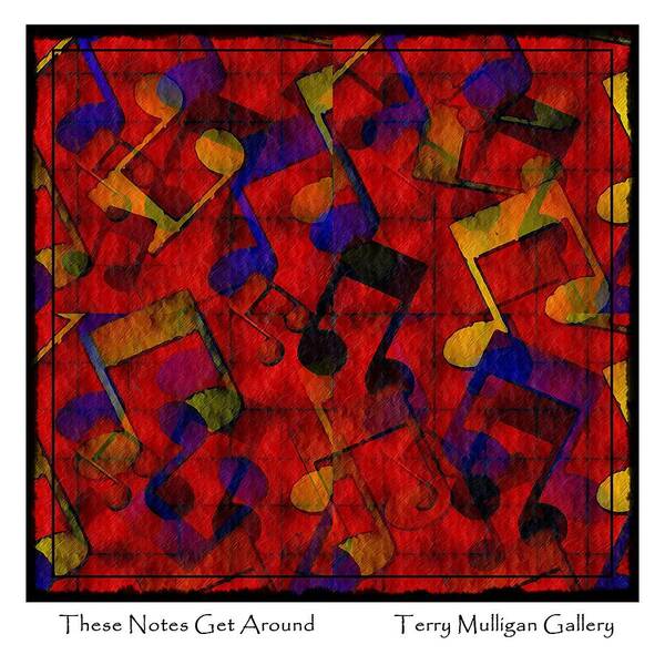 Notes Art Print featuring the digital art These Notes Get Around ... Red by Terry Mulligan