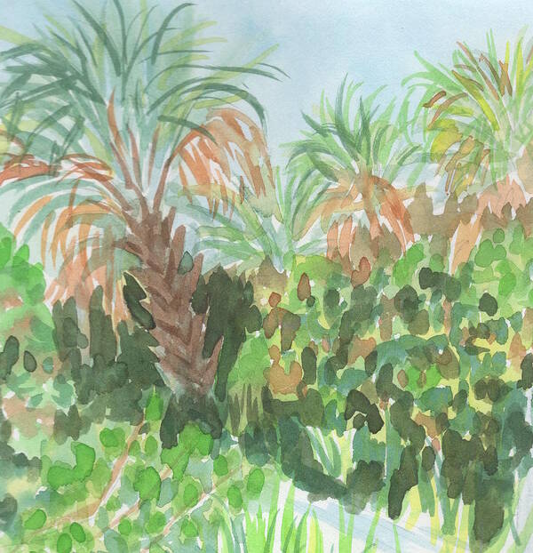 Watercolor Art Print featuring the painting Three Palms by Marcy Brennan