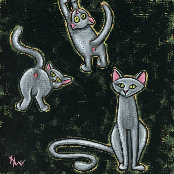 Cats Art Print featuring the painting Three Studies in Grey by Holly Wood