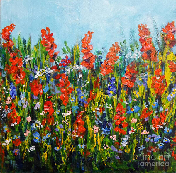 Wild Flpwers Art Print featuring the painting Through the Wild flowers by Asha Sudhaker Shenoy
