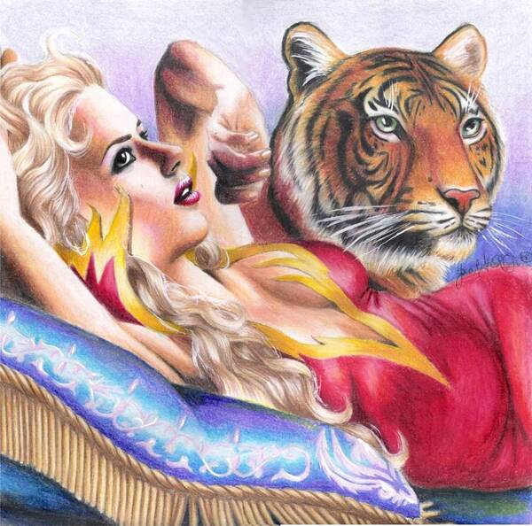 Tiger Art Print featuring the drawing Tigeress by Scarlett Royale