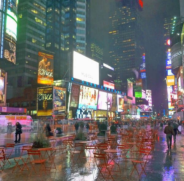 'times Square Art Print featuring the photograph Times Square Red Rain by Jeffrey Friedkin