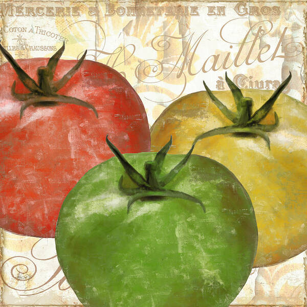 Tomato Art Print featuring the painting Tomatoes Tomates by Mindy Sommers