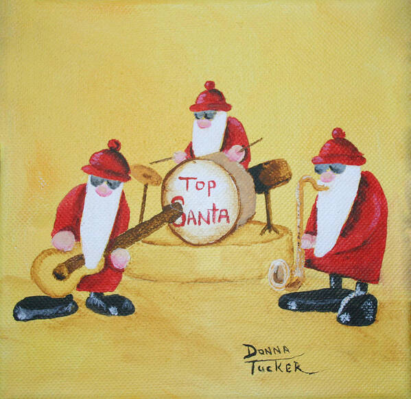 Christmas Art Print featuring the painting Top Santa Band by Donna Tucker