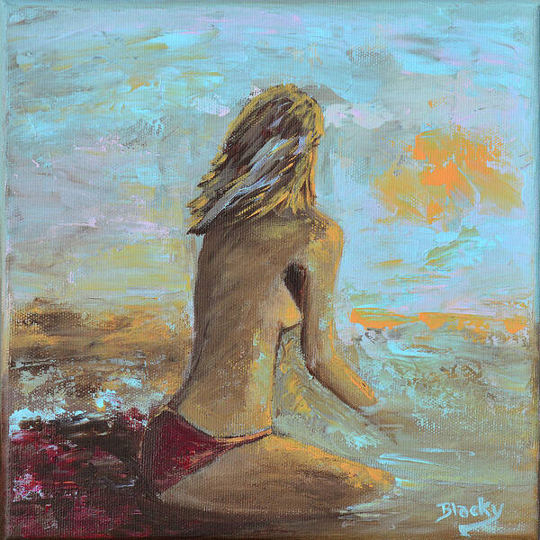 Beach Art Print featuring the painting Topless Beach by Donna Blackhall