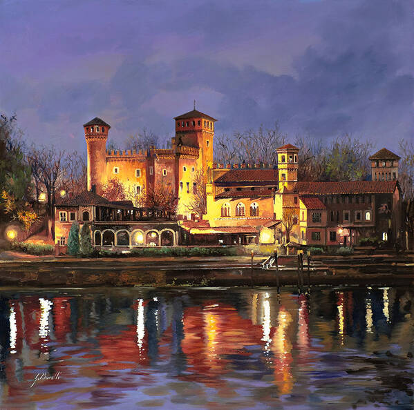Castle Art Print featuring the painting Torino-il borgo medioevale di notte by Guido Borelli