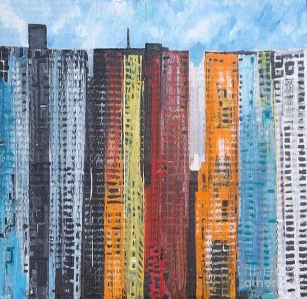 Acrylic Art Print featuring the painting Tower Block - flats for rent by Denise Morgan