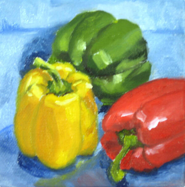 Food Art Print featuring the painting Triple Peppers by Vicki Brevell