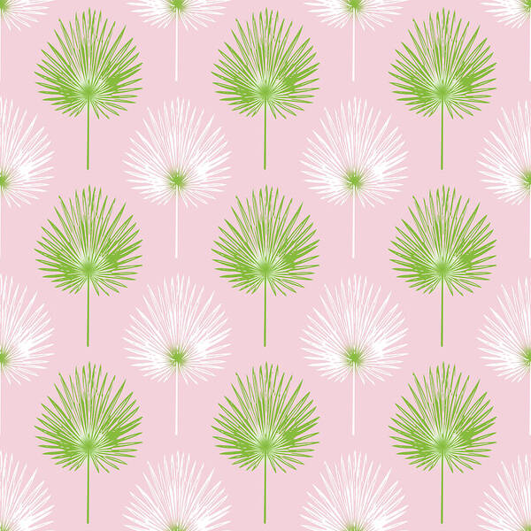 Tropical Art Print featuring the mixed media Tropical Leaves on Pink 2- Art by Linda Woods by Linda Woods
