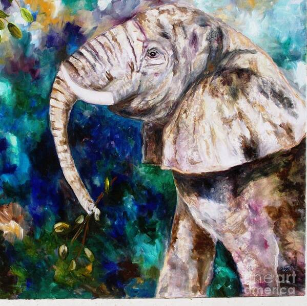 African Elephant Art Print featuring the painting Trouble by Pamela Squires