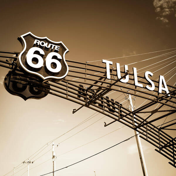 United States Art Print featuring the photograph Tulsa Retro Route 66 - Sepia Square Edition by Gregory Ballos