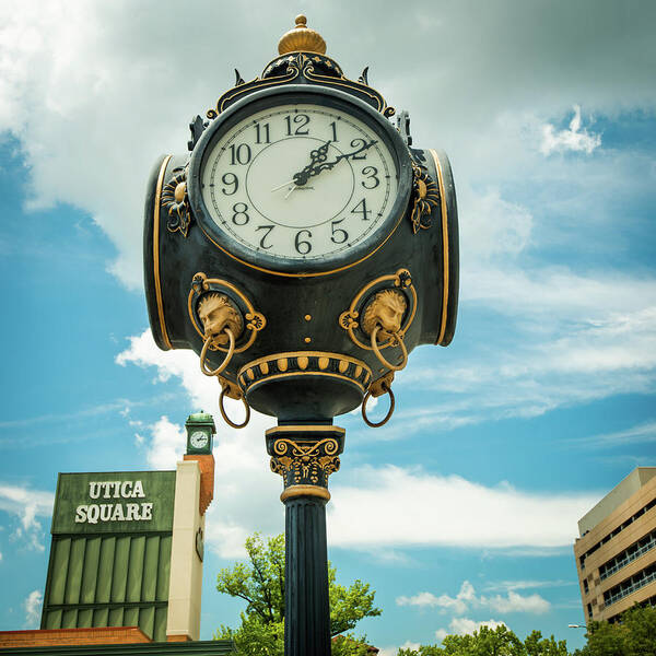 America Art Print featuring the photograph Tulsa Utica Square Vintage Clock - Square Art by Gregory Ballos