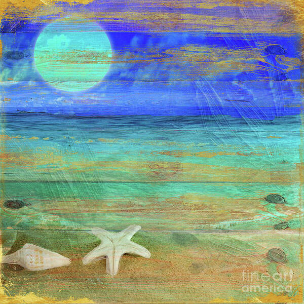 Turquoise Art Print featuring the painting Turquoise Moon by Mindy Sommers