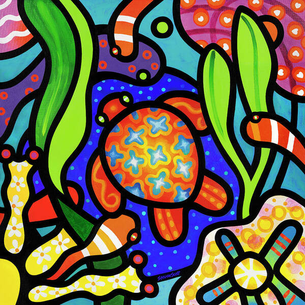 Coral Reef Art Print featuring the painting Turtle Reef by Steven Scott