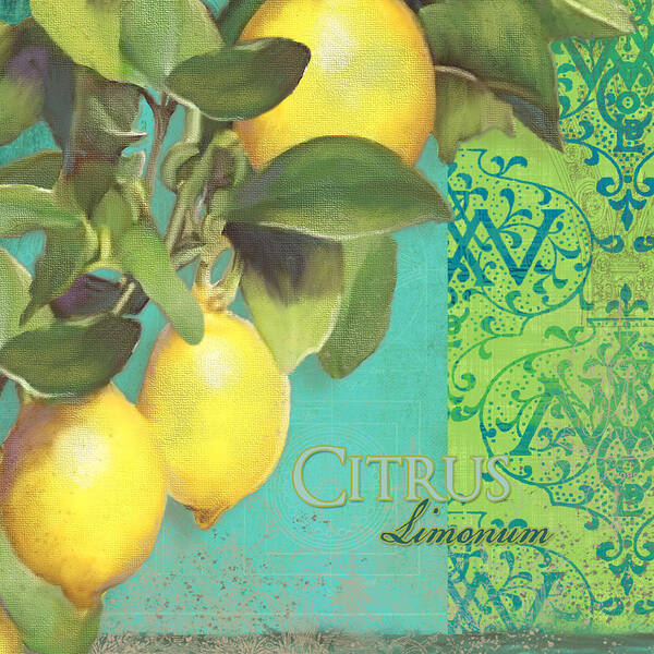 Tuscan Art Print featuring the painting Tuscan Lemon Tree - Citrus Limonum Damask by Audrey Jeanne Roberts
