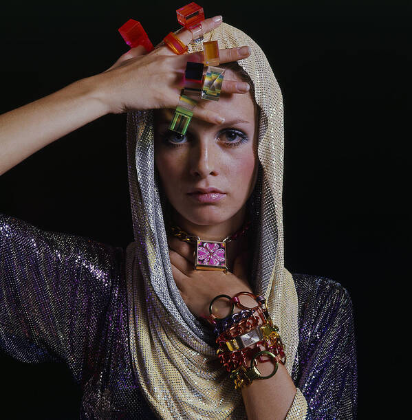 Fashion Art Print featuring the photograph Twiggy with Lucite Rings by Bert Stern