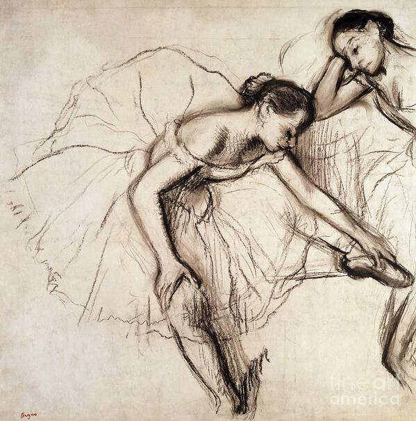 Degas Art Print featuring the drawing Two Dancers Resting by Edgar Degas