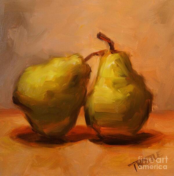 Pears Art Print featuring the painting Two Green Pairs Print Lean On Me by Patti Trostle