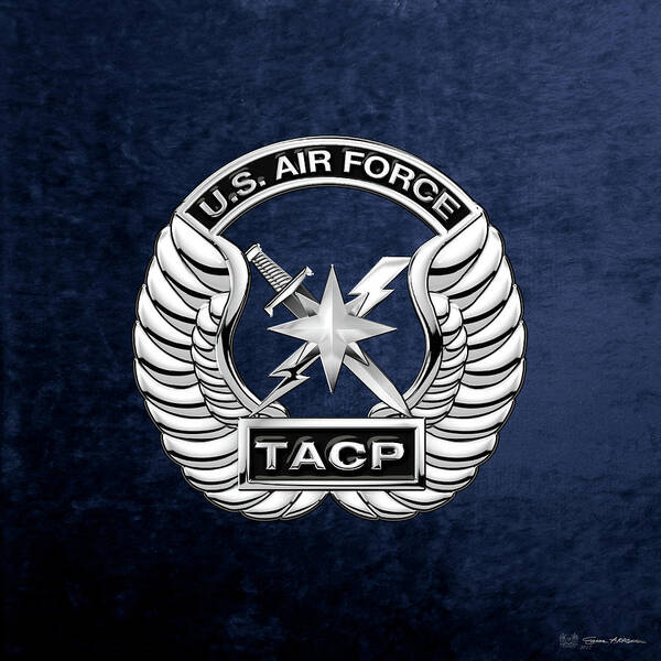 'military Insignia & Heraldry' Collection By Serge Averbukh Art Print featuring the digital art U. S. Air Force Tactical Air Control Party - T A C P Badge over Blue Velvet by Serge Averbukh