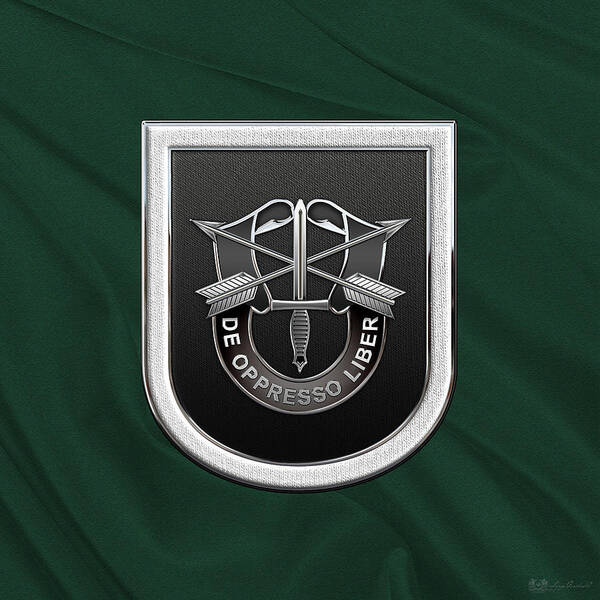 'u.s. Army Special Forces' Collection By Serge Averbukh Art Print featuring the digital art U. S. Army 5th Special Forces Group - 5 S F G Beret Flash over Green Beret Felt by Serge Averbukh