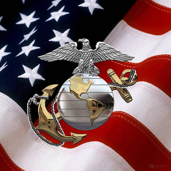 'usmc' Collection By Serge Averbukh Art Print featuring the digital art U S M C Eagle Globe and Anchor - C O and Warrant Officer E G A over U. S. Flag by Serge Averbukh