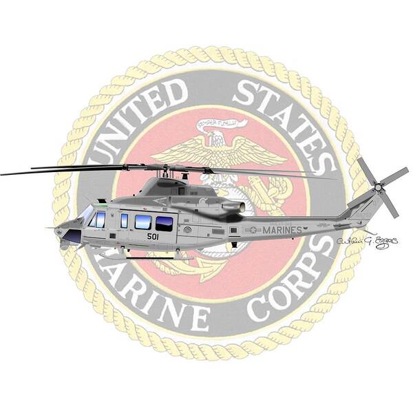 Uh-1y Art Print featuring the digital art UH-1Y Venom USMC by Arthur Eggers