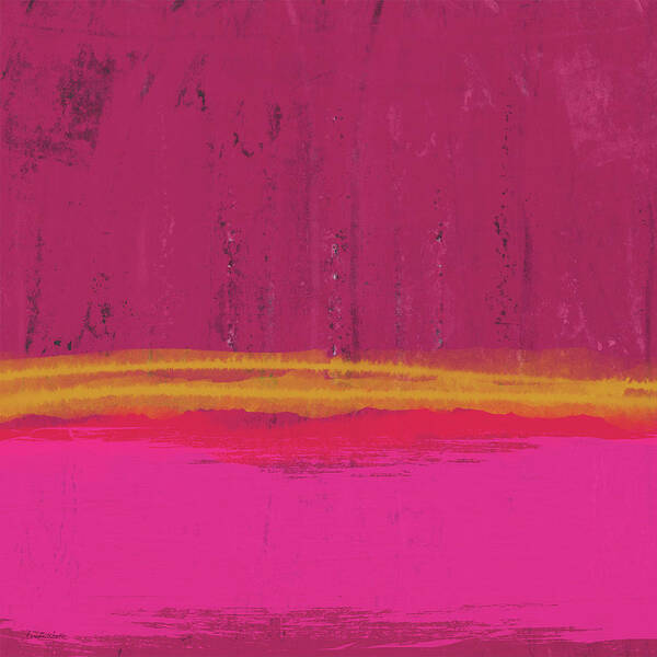 Abstract Landscape Pink Red Yellow Hot Pink Vibrant Color Blockmodern Contemporary Square Lines Loft Art Home Decorairbnb Decorliving Room Artbedroom Artcorporate Artset Designgallery Wallart By Linda Woodsart For Interior Designersgreeting Cardpillowtotehospitality Arthotel Artart Licensing Art Print featuring the mixed media Undaunted Pink Abstract- Art by Linda Woods by Linda Woods