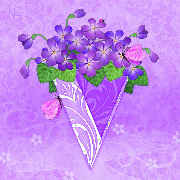 Violets Art Print featuring the digital art V is for Violets by Valerie Drake Lesiak