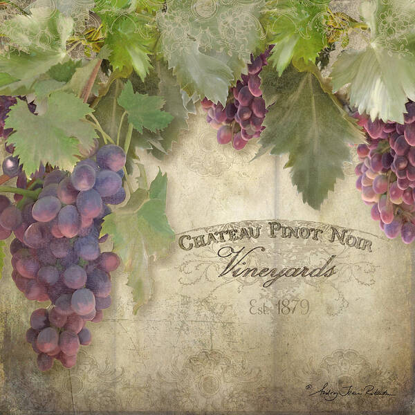 Pinot Noir Grapes Art Print featuring the painting Vineyard Series - Chateau Pinot Noir Vineyards Sign by Audrey Jeanne Roberts