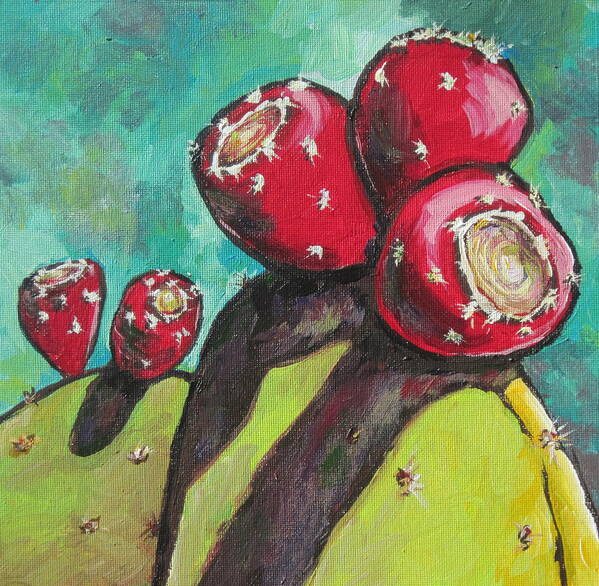 Prickly Pear Art Print featuring the painting Waiting to be Picked by Sandy Tracey