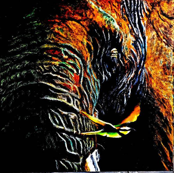 Elephant Art Print featuring the painting Watch the Birdie by Maris Sherwood