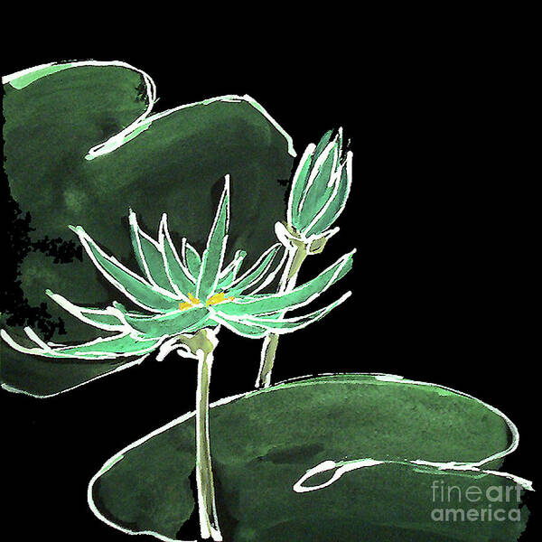Original Watercolors Art Print featuring the painting Water Lily-Teal by Chris Paschke